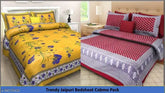 Kali yellow cotton floral bedsheets & pillow covers, 2-piece combo pack from Jaipuri, India