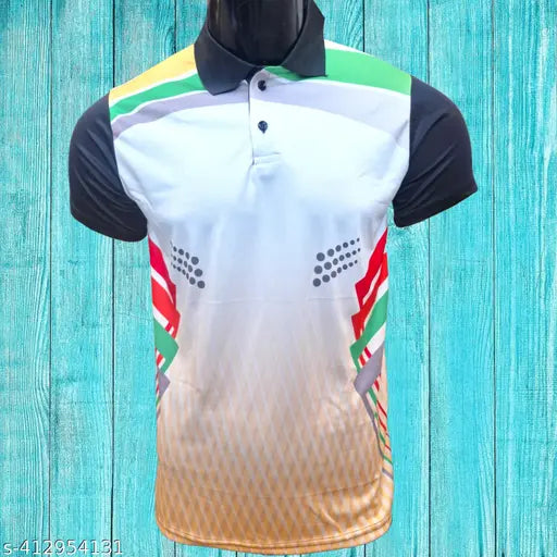 High-quality 200GSM Unisex Sports T-shirt, jacquard fabric, printed sleeve, short sleeves. Available sizes: S, M, L, XL, XXL. Made in India, long-lasting use