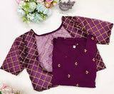 Purple Georgette party wear kurta and organza jacket with allover embroidery, 3/4 sleeves, India