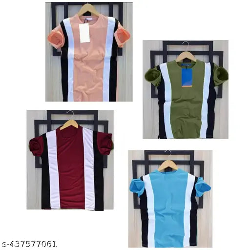 Round neck nylon 3Patti t-shirt pack of 4, colorblocked and short sleeves for casual men's wardrobe (S, M, L, XL)