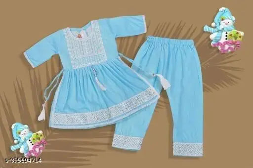 Rayon Nayrn frock pant set in solid color with full embroidery for 1-2 year old girls, Indian traditional outfit for little girls