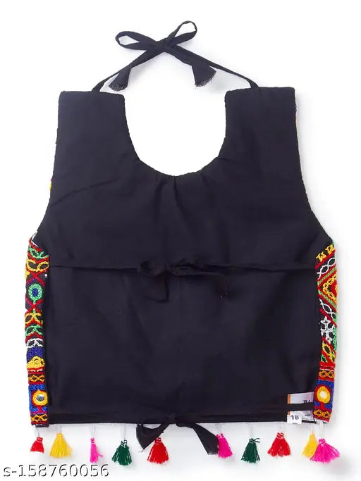 Green Banjara India Kutchi EmbroideGreen Girls Chaniya Choli, cotton lehenga and dupatta with matching colors and intricate embroidery details for festive outfits (size: 6-12 months)