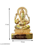 Gold Ganesh Idol for wealth, shining future decor - 4 INCH (11x7.5x1 cm)