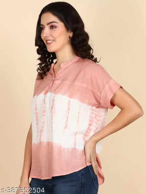 Maaesa rayon slub top in solid color, half sleeves, handcrafted tie-dye masterpiece from India