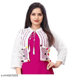 Cotton blend Urbane designer waistcoat for women, self-design net pattern, three-quarter sleeves, size XXS to XXL