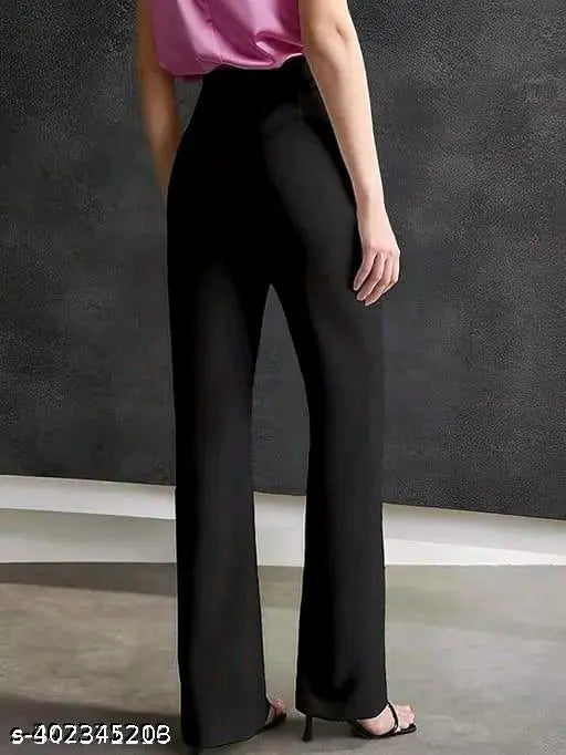 Black cotton lycra women's Plazo trouser for party wear and activewear, comfortable BellBottom fit
