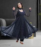 Georgette plain kurta collection, long-sleeved Indian dresses for women, dyed/washed fabrics, multiple sizes available