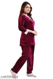 Velvet white shining lace winter pajama set (ParvTraders), comfortable nightwear for girls and women