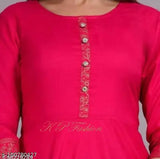 Pink Rayon Anarkali Kurti, three-quarter sleeves, solid combo border print, Sparsh Collections