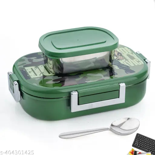 Military Green stainless steel lunchbox & tiffin dabba, leak-proof & air-tight container (1000 ml), perfect for school or office use