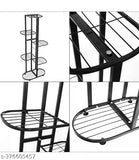 Black hard anodized stainless steel 6-tier plant stand for indoor/outdoor use, ideal for various floral arrangements and decorative items