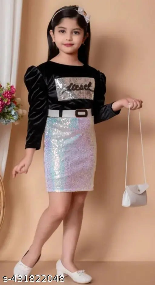 Embellished acrylic party dress for 5-6 years, long sleeves, Indian origin on mannequin