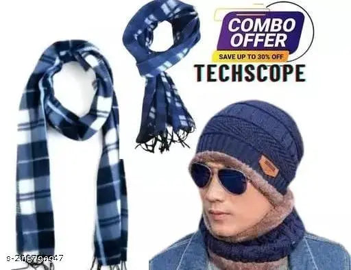 Cotton cap with face cover & muffler combo pack, fur-patterned cold-weather accessory from India