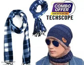 Cotton cap with face cover & muffler combo pack, fur-patterned cold-weather accessory from India