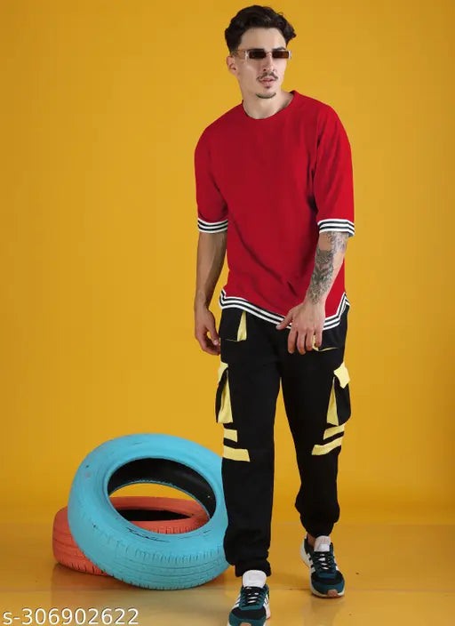 Cotton blend oversize stripe v-cut tee, breathable fabric for men's fashion, solid color and oversized fit