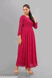 Bandhini Pink Georgette Three-Quarter Sleeve Printed Dress, Indian Ethnic Western Fashion for Women