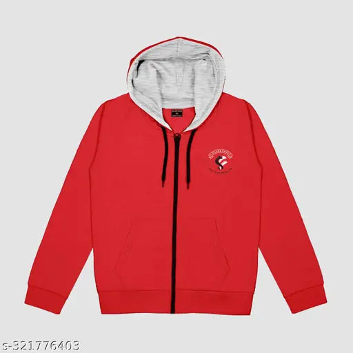 Silver Fang Kids Solid Red Hoodie, cotton long sleeve sweatshirt for winter wear, comfortable and stylish boys' fashion. Made in India
