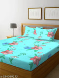Premium cotton elastic queen size fitted bedsheets with 2 pillow covers, double bed in floral pattern