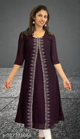 Embroidered Vichitra Silk three-quarter sleeve kurti in seven colors, new festival special from India