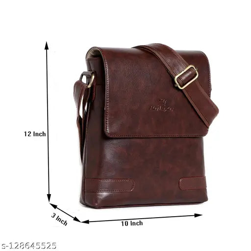 Synthetic leather, men's crossbody slingbag by ROLEXO - Solid pattern, 2 compartments, free size (10x3x8 inches), ideal for work or travel