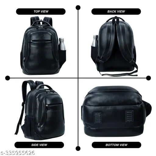 PU leather casual backpack, 35L with 4 compartments, suitable for school, college, office, travel - India-made water-resistant bag with side mesh pockets and front essentials pocket