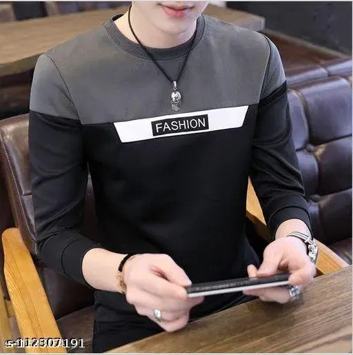 Long-sleeve printed cotton t-shirt for men, trendy half sleeves style, size S-XXL, made in India