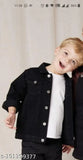 Dark black wash denim jacket, long sleeves, solid pattern, children's clothing from India