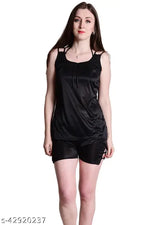 Black satin nightwear top & shorts set, sensual and stylish sleepwear made of satin fabric