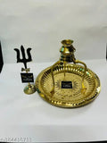 Brass Shivling Pooja Thali with Trishul, Shiva idol, and gold decorative stand for Jal Abhishek - 10cm x 10cm x 10cm, Indian origin