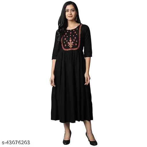 Rayon embroidery cotton kurti - elegant, comfortable long Anarkali style for everyday & special occasions