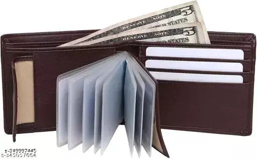 Men's casual beige PU wallet with 9 card slots, textured design, free size (11cm x 9cm), made in India