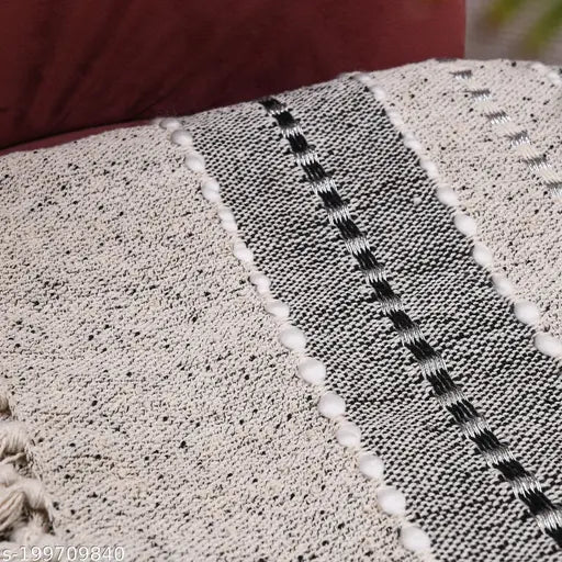 Beige striped cotton throw, 100% pure for couch and sofa, 50x60 inches - perfect size for home comfort