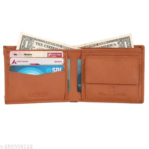 Tan brown, genuine leather OXSKIN wallet with RFID blocking, perfect for men's accessories, two compartments, free size