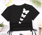 Black women's & girls round dori top, 100% smooth cotton. High-quality, short-sleeved print top, size S (bust 24in, length 24in), made in India