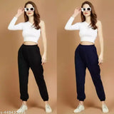 Black & Blue Combo Women's Fleece Jogger Pants for Winter, ideal for sports, jogging, gym wear, made in India