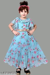 Georgette printed net girl's frock with short sleeves, comfortable for any season, India origin