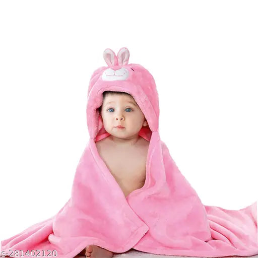 Pink wool hooded baby robe, size 86 x 82 CM by OYO BABY