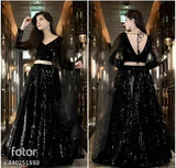 Black net embroidered Lehenga Choli set for evening events, Indian wedding wear