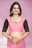 Black Georgette saree with diamond work, perfect for parties, separate blouse piece included