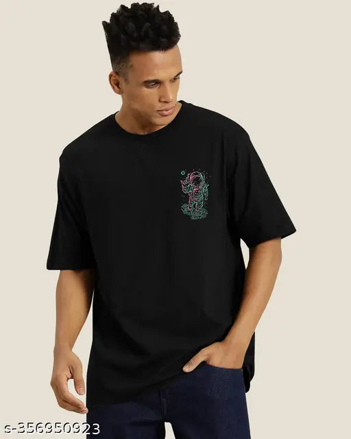 Cotton blend three-quarter sleeved printed black tee, Eyebogler Men's style, India origin