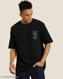 Cotton blend three-quarter sleeved printed black tee, Eyebogler Men's style, India origin
