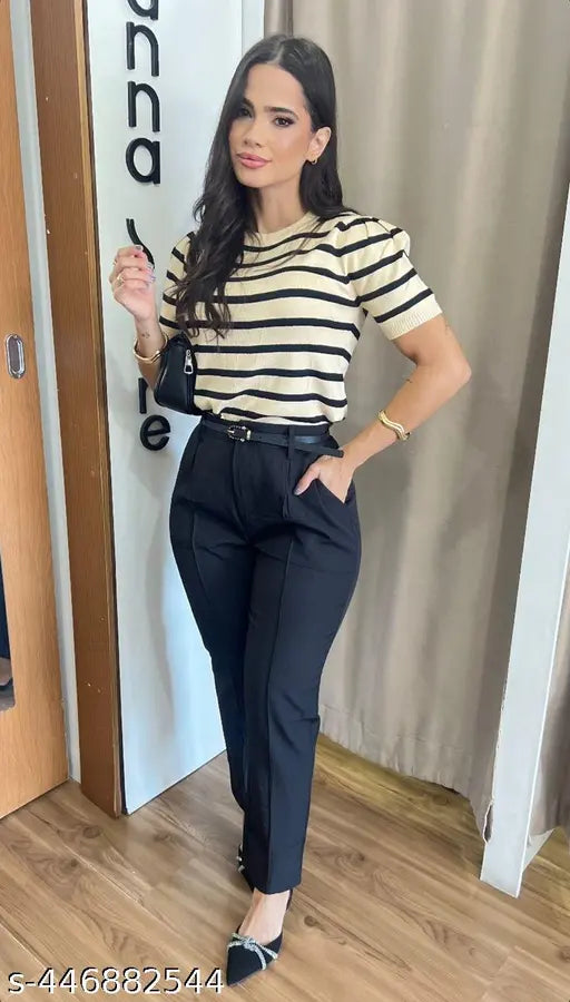 Black and grey women's formal pants combo pack, cotton lycra solid-pattern trousers by Sara Fashion for sizes S-XXL