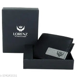 Gray faux leather Lorenz BiFold Wallet for Men, features 3 card slots, 2 note compartments, secret pockets & coin compartment. Exclusively stylish accessory from India