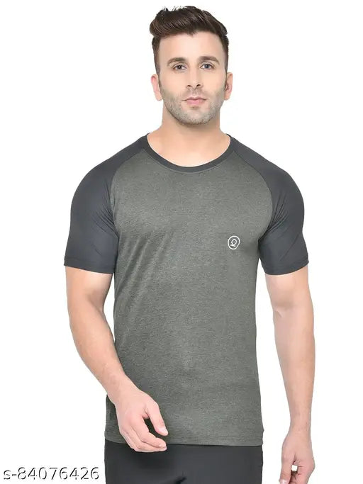 Grey printed polyester active t-shirt for men, Chkokko brand, short sleeves, XL size