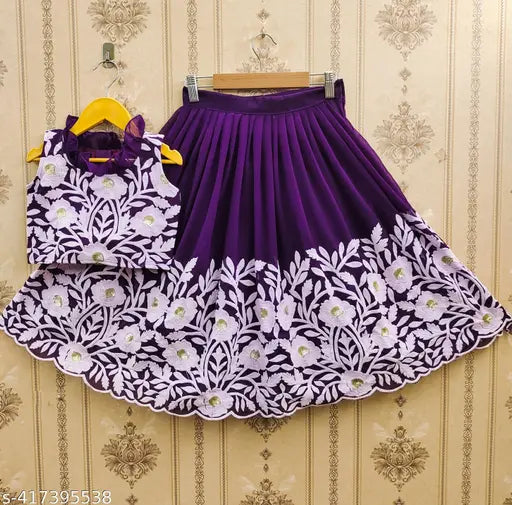 Georgette embroidered lehenga choli for kids, vibrant Indian traditional wear, 2-3 years size