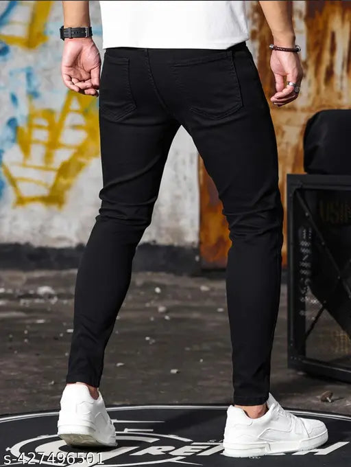 Stretchable slimfit black denim jeans for men, plain style