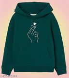 Olive cotton self-design net winter sweatshirt for boys and girls, one pocket design, long sleeves, straight hem - EverFAB