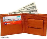 Tan artificial leather men's wallet, genuine PU, regular size (12 card slots), solid pattern, casual accessory