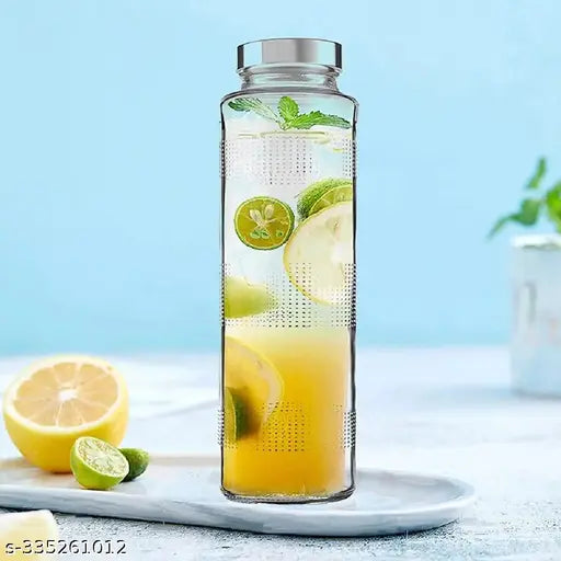 Premium glass water bottles, leak-proof, double layer stainless steel lid (750ml set of 2). Perfect for smoothies, juices, or homemade beverages