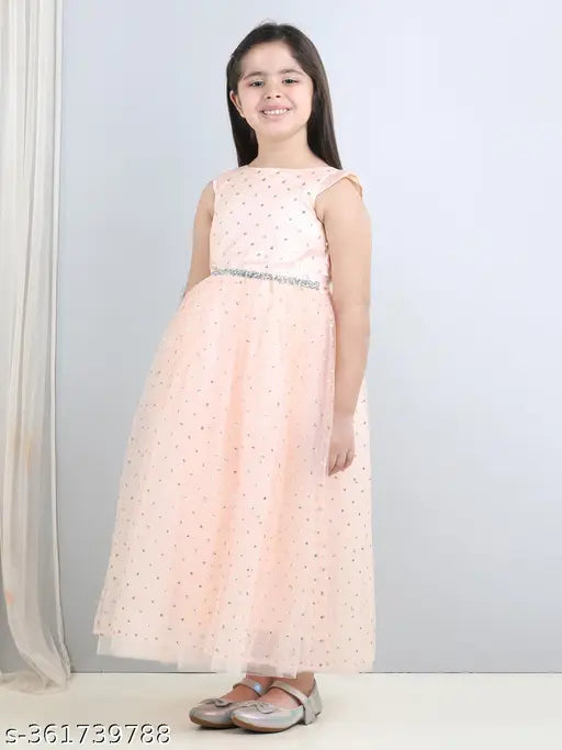 Pink net and cotton embroidered girls' party dress with toy balloon design, size 1-2 years